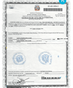 DOMINICAN REPUBLIC vital record birth certificate PSD template