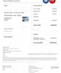 Bahamas Airbnb booking confirmation Word and PDF template