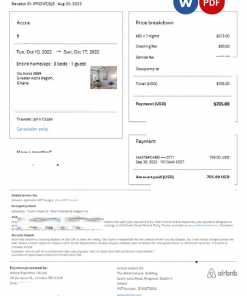 Ghana Airbnb booking confirmation Word and PDF template