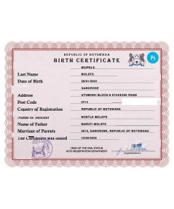 Botswana vital record birth certificate PSD template, fully editable
