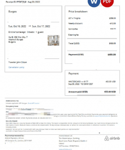 Bulgaria Airbnb booking confirmation Word and PDF template