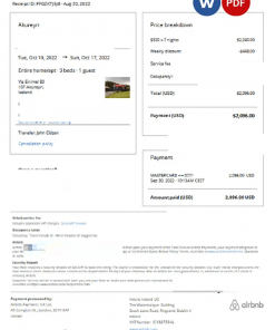 Iceland Airbnb booking confirmation Word and PDF template