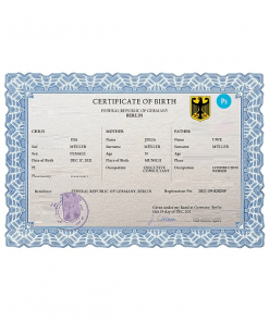 Germany vital record birth certificate PSD template, completely editable