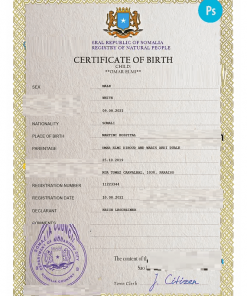 Somalia vital record birth certificate PSD template