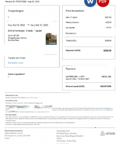 Burkina Faso Airbnb booking confirmation Word and PDF template