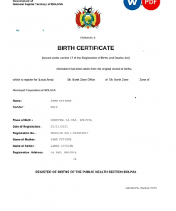 Bolivia vital record birth certificate Word and PDF template