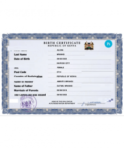 Kenya vital record birth certificate PSD template, fully editable