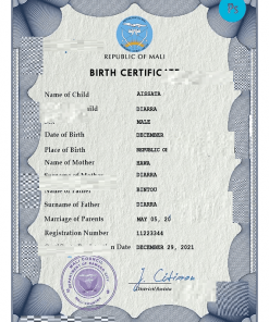 Mali birth certificate PSD template, completely editable