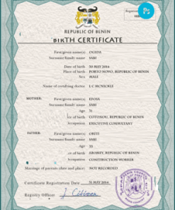 Benin vital record birth certificate PSD template, completely editable