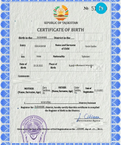 Tajikistan vital record birth certificate PSD template