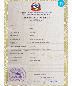 Nepal vital record birth certificate PSD template