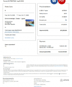 Dominican Republic Airbnb booking confirmation Word and PDF template