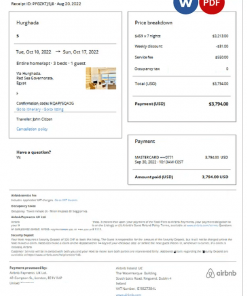 Egypt Airbnb booking confirmation Word and PDF template