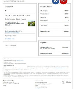 El Salvador Airbnb reservation confirmation Word and PDF template