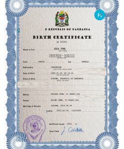 Tanzania birth certificate PSD template, completely editable