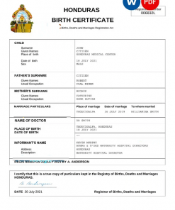 Honduras birth certificate Word and PDF template, completely editable