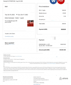 Mali Airbnb booking confirmation Word and PDF template