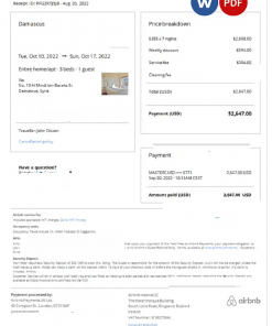 Syria Airbnb booking confirmation Word and PDF template