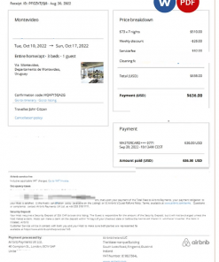 Uruguay Airbnb booking confirmation Word and PDF template