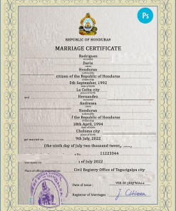 Honduras marriage certificate PSD template, fully editable