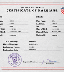 Côte d’Ivoire marriage certificate PSD template, completely editable