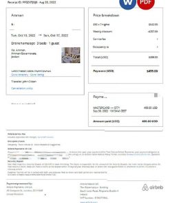 Jordan Airbnb booking confirmation Word and PDF template