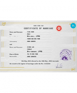 Hong-Kong marriage certificate PSD template, completely editable