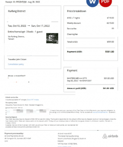 Taiwan Airbnb booking confirmation Word and PDF template