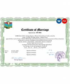 Azerbaijan marriage certificate Word and PDF template, fully editable