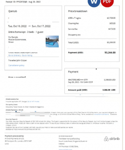 Oman Airbnb booking confirmation Word and PDF template