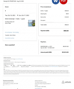 Palau Airbnb booking confirmation Word and PDF template