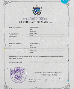 Cuba marriage certificate PSD template, completely editable