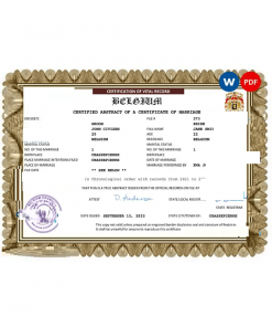 Belgium marriage certificate Word and PDF template, fully editable