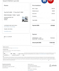 Panama Airbnb booking confirmation Word and PDF template