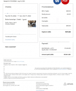 Moldova Airbnb booking confirmation Word and PDF template