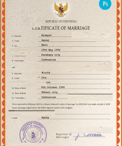 Indonesia marriage certificate PSD template, completely editable