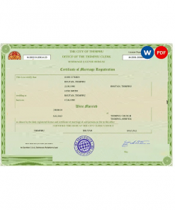 Bhutan marriage certificate Word and PDF template, fully editable