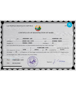 Laos marriage certificate PSD template, completely editable