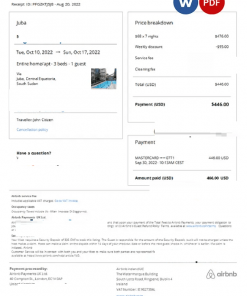 South Sudan Airbnb booking confirmation Word and PDF template