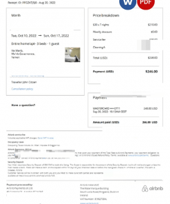 Yemen Airbnb booking confirmation Word and PDF template