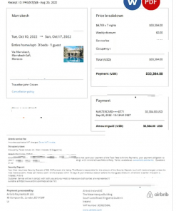 Morocco Airbnb booking confirmation Word and PDF template
