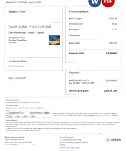Tanzania Airbnb booking confirmation Word and PDF template