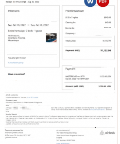 Mozambique Airbnb booking confirmation Word and PDF template