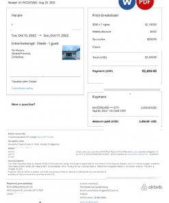 Zimbabwe Airbnb booking confirmation Word and PDF template