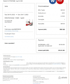 Slovenia Airbnb booking confirmation Word and PDF template