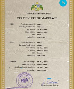 Dominica marriage certificate PSD template, completely editable