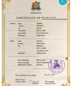 Grenada marriage certificate PSD template, fully editable