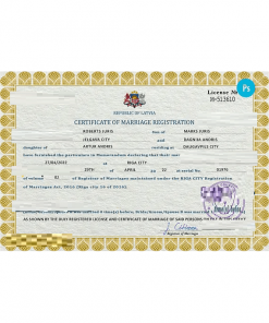 Latvia marriage certificate PSD template, completely editable