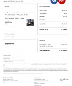 Libya Airbnb booking confirmation Word and PDF template