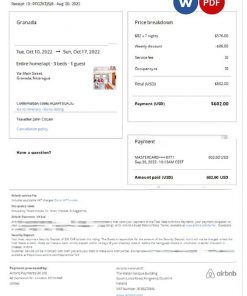 Nicaragua Airbnb booking confirmation Word and PDF template